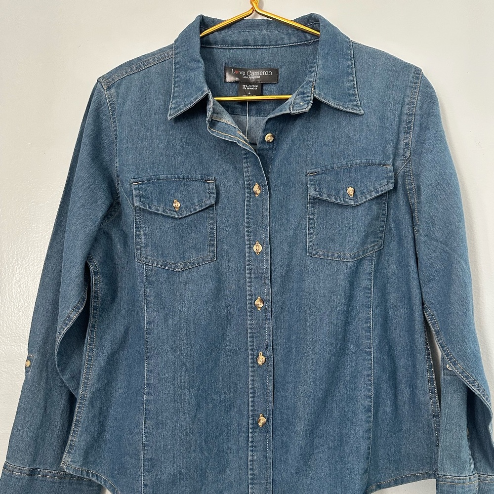 Love Cameron Denim Button Down Shirt with Pockets